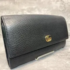 極美品✨グッチ　長財布　折り財布　GGマーモント　シボ革　レザー　ブラック