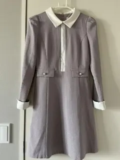 韓国アットランス ピンク系チェック トラッドスタイル 襟付きワンピース Sサイズ