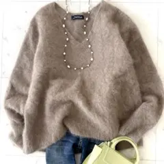 美品 グリーンレーベルリラクシング ヘアリー ラグラン Vネック ニット