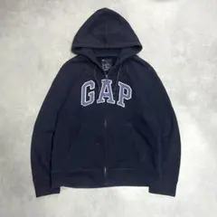 や*る様 Y2K 00s GAP ジップアップパーカー アーチロゴ ダークネイビ
