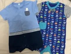 クマ刺繍 ストライプロンパース 95cm未満