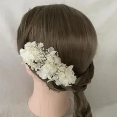 結婚式　成人式　卒業式　髪飾り　白かすみ草×紫陽花 プリザーブドフラワー