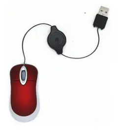 新品未使用！超小型 マウス 有線USB 巻き取り式 レッド