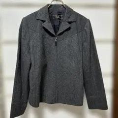 レリアン　グレー ジップアップジャケット　ウールカシミヤ混