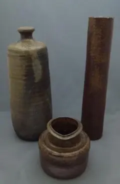 備前焼　木村陶峰　花入×2　丹波焼　うずくまる花入　森本陶谷　計三点セット