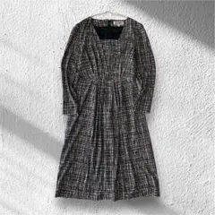 【ミッシェルクラン】ロングワンピース チェック柄 後ファスナー スクエアネッ38