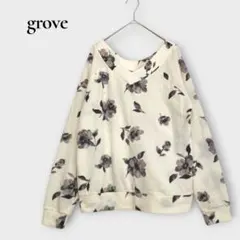 グローブ grove 長袖カットソー 花柄 Vネック M ホワイト