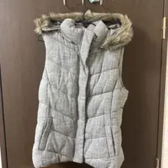 GAP 中綿ベスト フード ファー付き グレー M