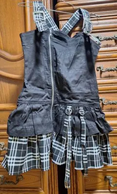 H.Jelly ジャンパースカート　h.naoto スカート ブラックチェック柄