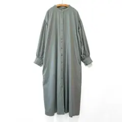 美品 HIYORI / ヒヨリ ギャザーロングシャツワンピース アミング