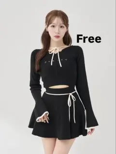 Darich ダーリッチ ウエストオープンリボンデザインニットミニワンピース