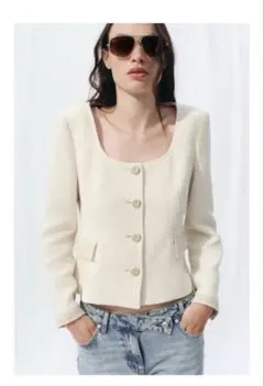 ZARA テクスチャー素材ラウンドネックブレザー　XS 新品未使用