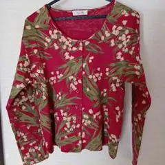 花柄 長袖 カットソー レッド系