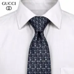 GUCCI グッチ Gロゴ 総柄 シルク ネクタイ グレー イタリア製のサムネイル