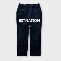エストネーション（L）ダウンファブリック ツイル調イージーパンツ紺センタープレス