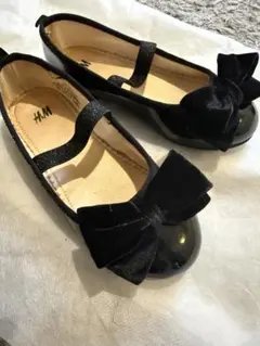 H&M キッズ バレエシューズ ブラック リボン 27