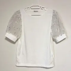 花柄刺繍半袖Tシャツ★シースルー★パフスリーブ