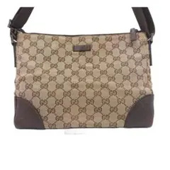 GUCCI GGキャンバス ショルダーバッグ ハーフムーン 三日月 ロゴ 茶色