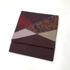 京袋帯 紬 切嵌 花柄模様 相良刺繍 KO-1619