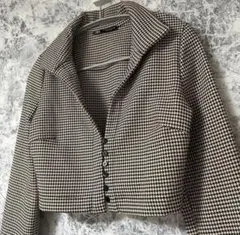 ザラ ショート丈 ジャケット 千鳥柄 綺麗め ベージュ クロップド丈 アウター