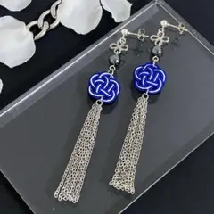 水引とシルバータッセルのピアス「青×銀」