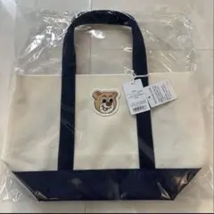 フェイラー　オールドテディ　ワッペントートバッグ　アイボリー×ネイビー　小