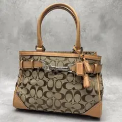 良品✨コーチ ミニトート ハンドバッグ キャンバス×レザー シグネチャー 金具