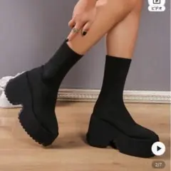 ブラック 厚底ソックスブーツ SHEIN CN38