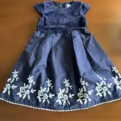 KUMIKYOKU ネイビー 花柄刺繍 半袖ワンピース M 発表会