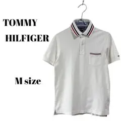 【TOMMY HILFIGER】半袖ポロシャツ スリムフィット 襟ライン 白 M