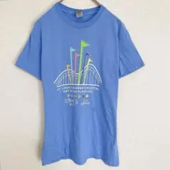 ギルダン【S】Tシャツ クルーネック半袖 プリント 青 コットン お出かけ 古着