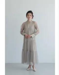 美品　ドリードール　チュールティアードドレス　ベージュ　結婚式
