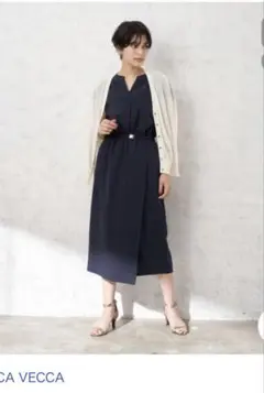 YECCA VECCA ベージュ 半袖 ロングワンピース　ベルト付き