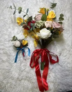 ウェディングブーケとブートニアセット