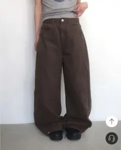 ブラウン ワイドレッグパンツ スナップボタン付き 新品タグ付き