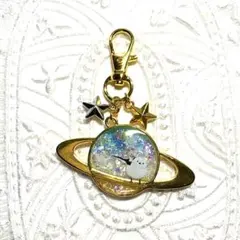 シマエナガ レジン チャーム ✱ ゴールド 土星 ホログラム