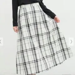 GLACIER　チェック　ロングフレアスカート　Ｍ　ウエストバックゴム　白×黒