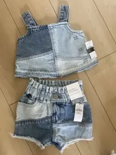 デニムオーバーオール風ショートパンツ 6-12ヶ月