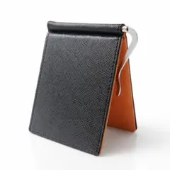 薄型 マネークリップ オレンジ レザー調 二つ折り レディース コンパクト