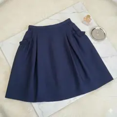 LANVIN en Bleu フレアスカート ネイビー【36】大人可愛い 上品