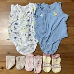 新生児 メッシュ 前開き ロンパース 肌着 2枚 と 靴下 セット