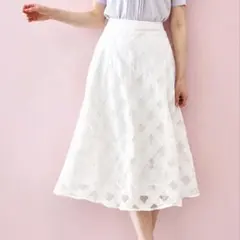 美品✨トッコクローゼット シアーチェック フラワーレース ロングスカート 白 Mのサムネイル