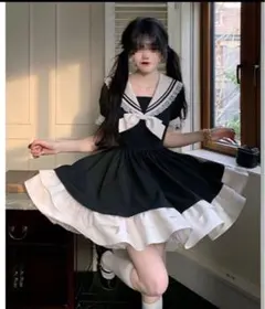 半袖 ひざ上 ワンピース リボン 姫 地雷系 ロリータ ゆめかわ セーラー 韓国