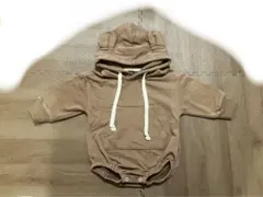 くま耳ロンパース　くまさん　ブラウン フード付きロンパース 70