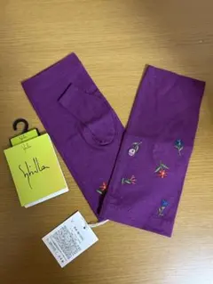 シビラUV手袋 指なし 綿100% パープル 花柄刺繍 日本製のサムネイル