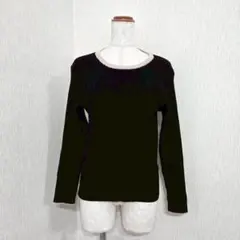 グローバルワーク リブニット（M）ブラック 配色 クルーネック 長袖 きれいめ