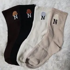 レディース 靴下 4足セット クルーソックス カジュアル ワンポイント