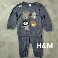 H&M ベビー 長袖 秋冬 セットアップニット 80cm アニマル柄