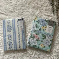 新品　未使用　シングル　掛け布団カバー　花柄　水色系　2枚　セット売り
