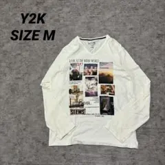Y2K archive フォトプリント Vネック ロンT 長袖 M